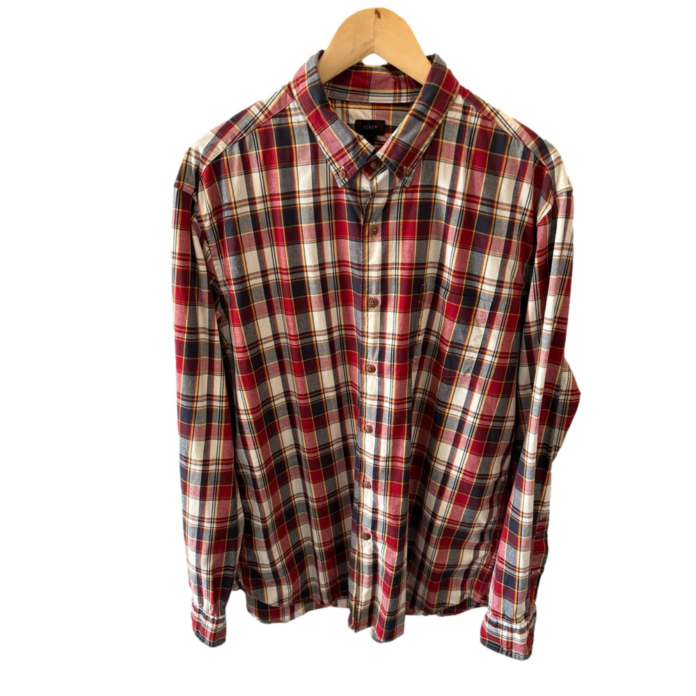 J. Crew Classic Red Plaid Button Down Shirt Men’s XL Preppy Long Sleeve Cotton